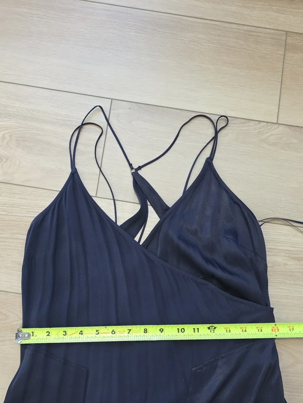 Free People Elegant Strappy Back Navy Satin Panel Super Flowy Slip Dress - Picture 12 of 12